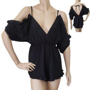Salt + Jade Crinkle Treasure Cover Up Romper Playsuit SZ S Black